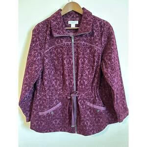 Christopher Banks Jacket Womens X Jaquard Velvet Velour Purple Cinch Waist